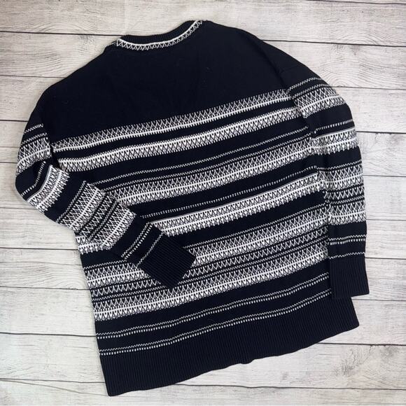 VINCE Women's Textured Knit V-Neck Relaxed Fit Sweater Black and White Size XS - Picture 7 of 8